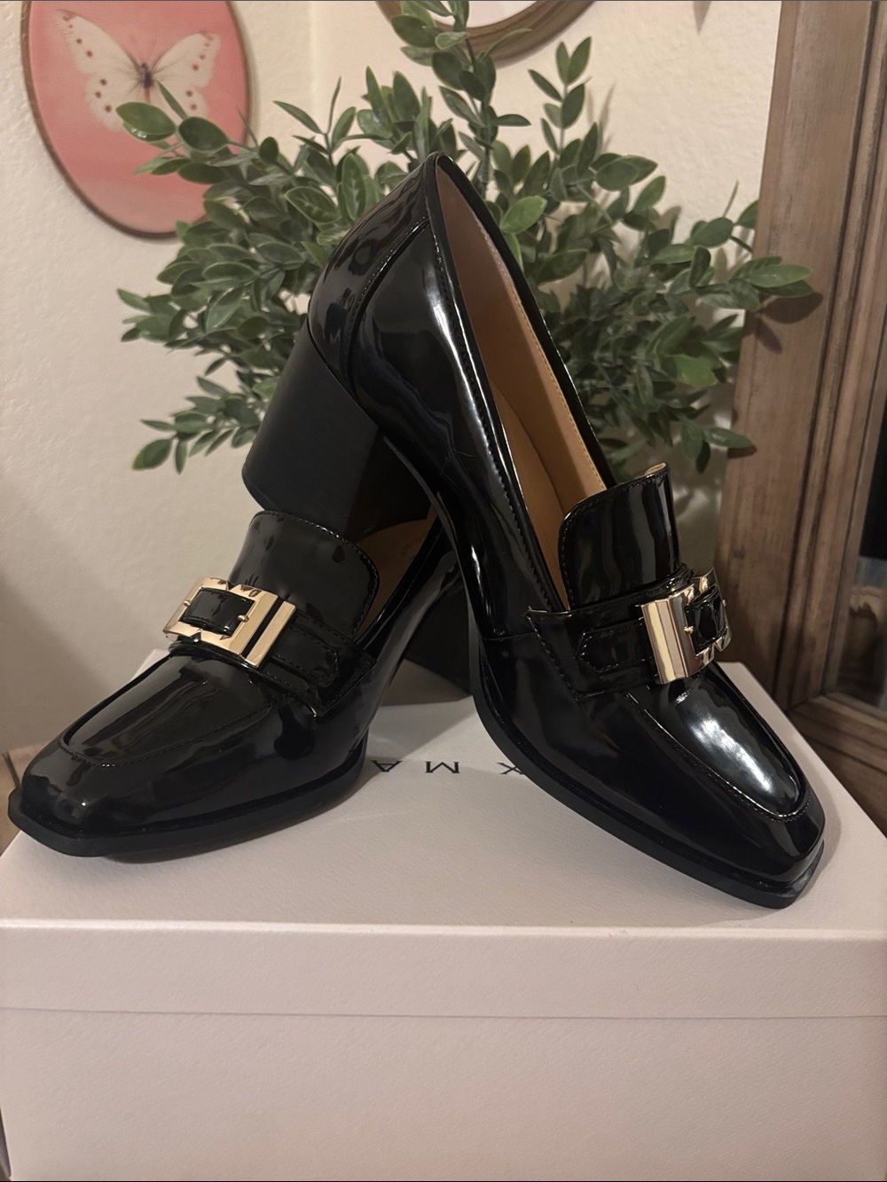 Alex Marie Felix Heeled Loafers-Black Patent-Size 9